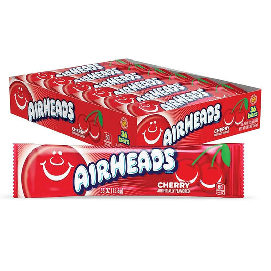 Airheads Halloween Trick or Treat Candy Full Size Bars, Cherry Flavor, Individually Wrapped Bulk Candy for Adults & Kids, Taffy, Non-Melting, Party (Pack of 36 Bars)