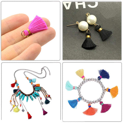 Aokbean 100 pcs Tassel Multi-Colors Mini Tiny Handmade Craft Tassels Charms with Golden Jump Ring for Earring Jewelry Necklace Making Accessories Other Arts DIY Supplies (Mixed)