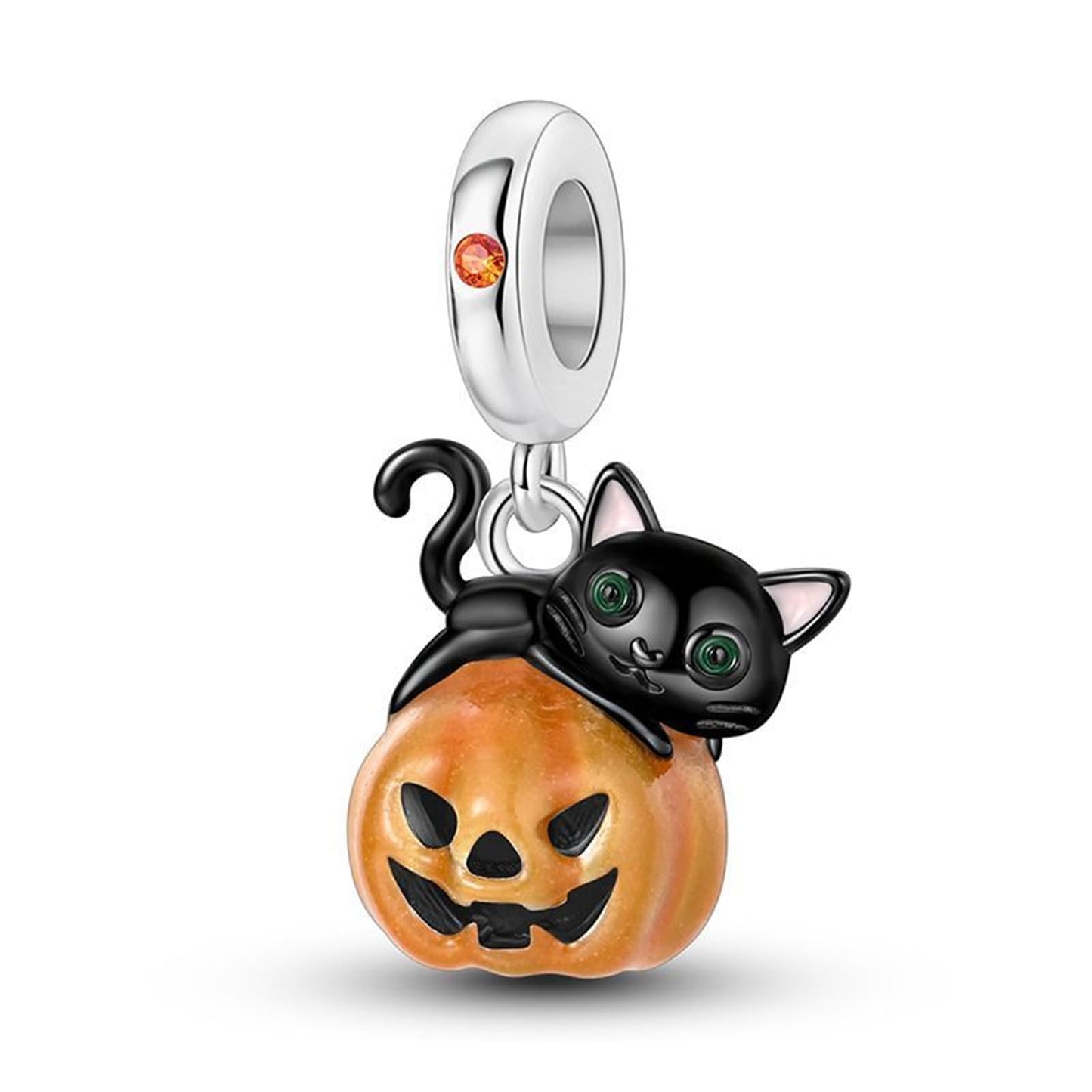 BIZK 925 Sterling Silver Charm for Bracelets and Necklaces Charms for Women Fashion Jewelry for Women Friend and Mother (Black Cat Pumpkin)