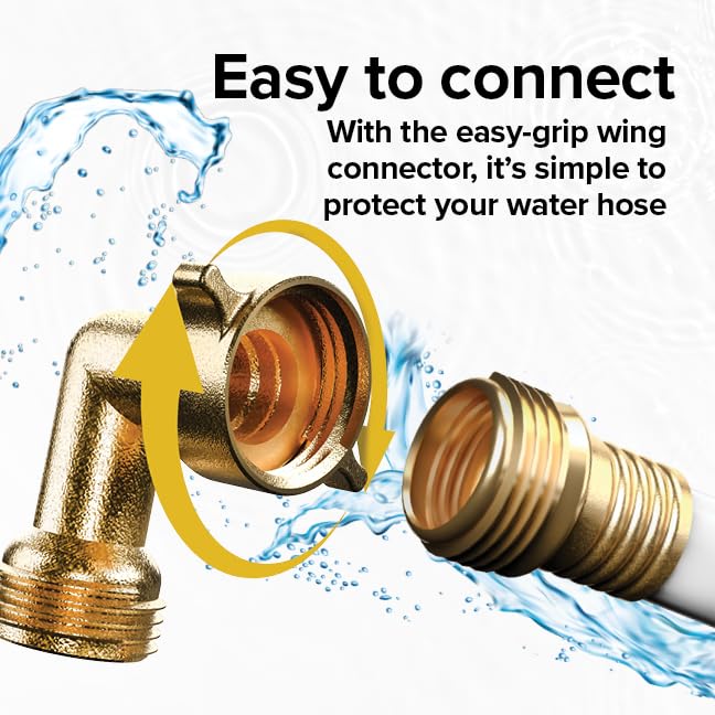 Camco 90-Degree Hose Elbow For RVs — Solid Brass Construction— Certified Lead-Free — Features Convenient Easy Grip Connector — For RV Water Hoses, Residential Outdoor Faucets, & More — 2-Pack (22507)