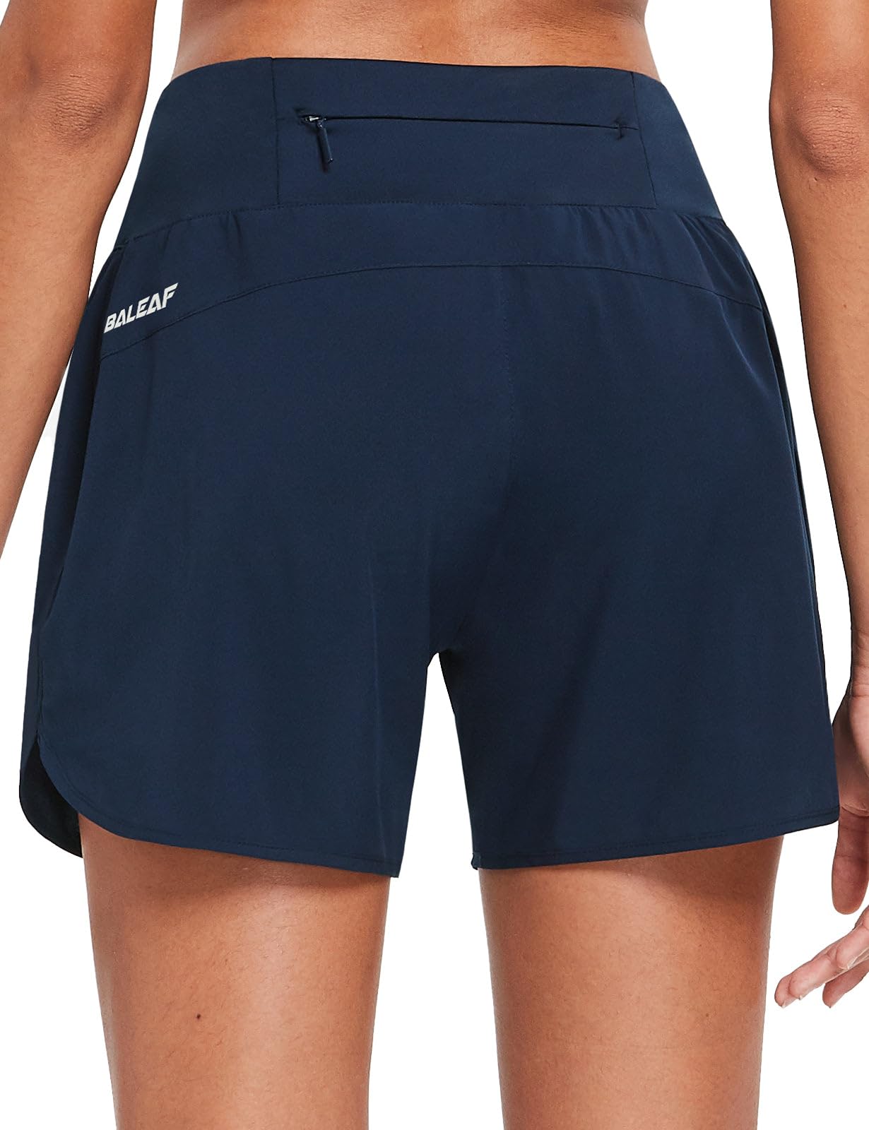baleaf Women's 5" Workout Shorts Gym Running Shorts Athletic with Liner High Waistband Quick Dry Sports Zipper Pockets Navy M
