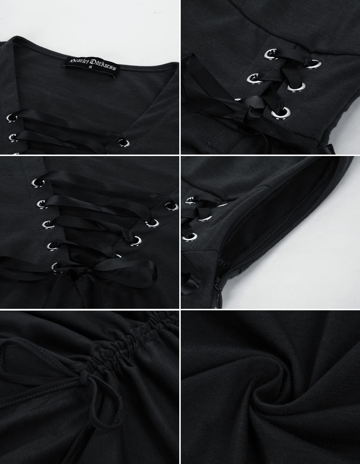 Women Steampunk Dress Lace Up V Neck Ruffle Hem Sleeveless Dress for Halloween Black M