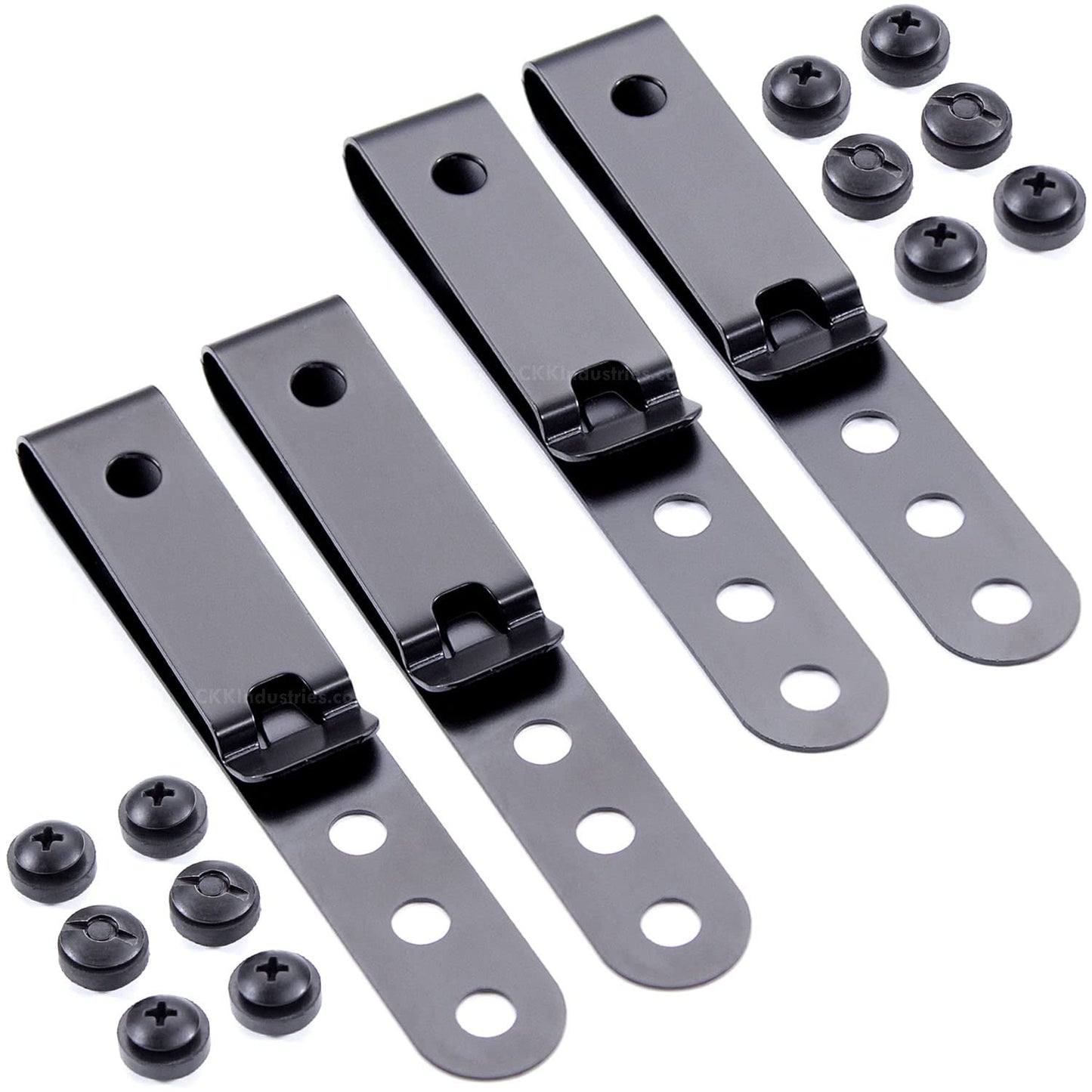 HolsterSmith Universal Metal Belt Clip for Holster Making - (Model 5) - (3-Hole) - (Tactical Black) - (w/SPTHA Mounting Hardware) - (4 Pack)