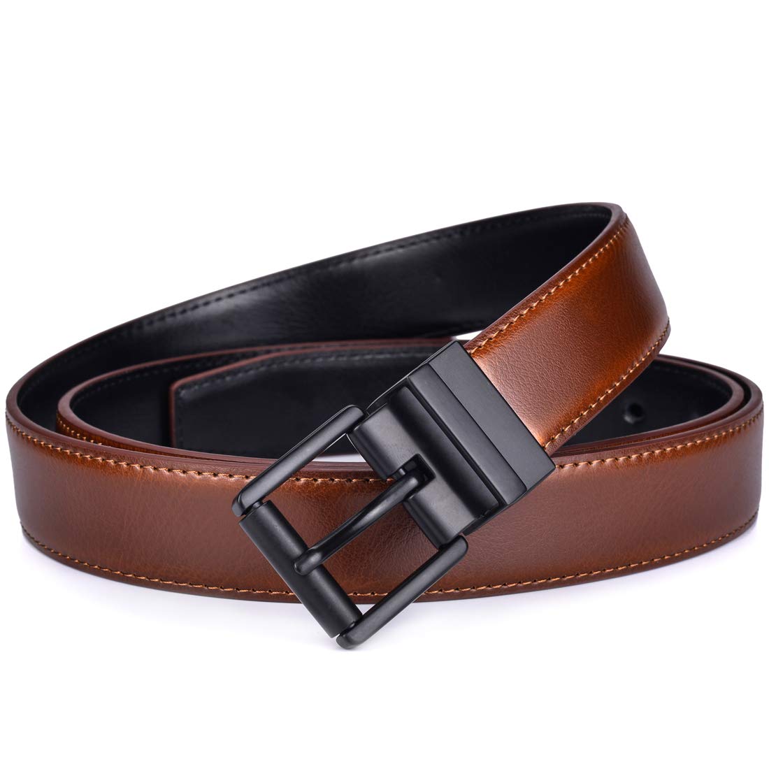 Beltox Men’s Belts Dress Casual Reversible Leather 1.1” w Roller Buckle Rotated(Black/Brown w Black Buckle, 44-46)