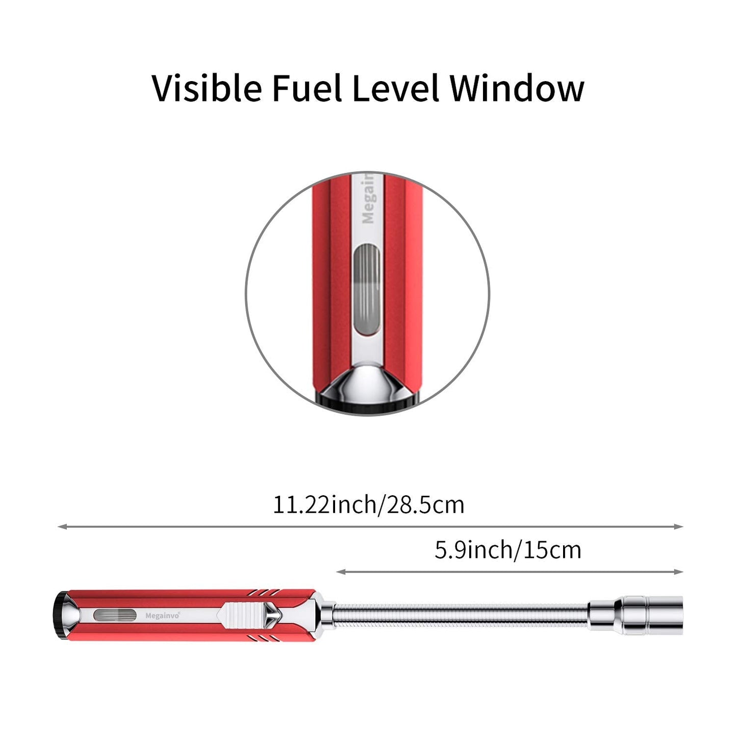 Butane Lighter Torch Long Lighter Refillable Adjustable Jet Flame Lighter Windproof Flexible with Visual Fuel Window Blow Torch for Stove BBQ Grill Fireplace Camping Kitchen (No Gas Include) - Red