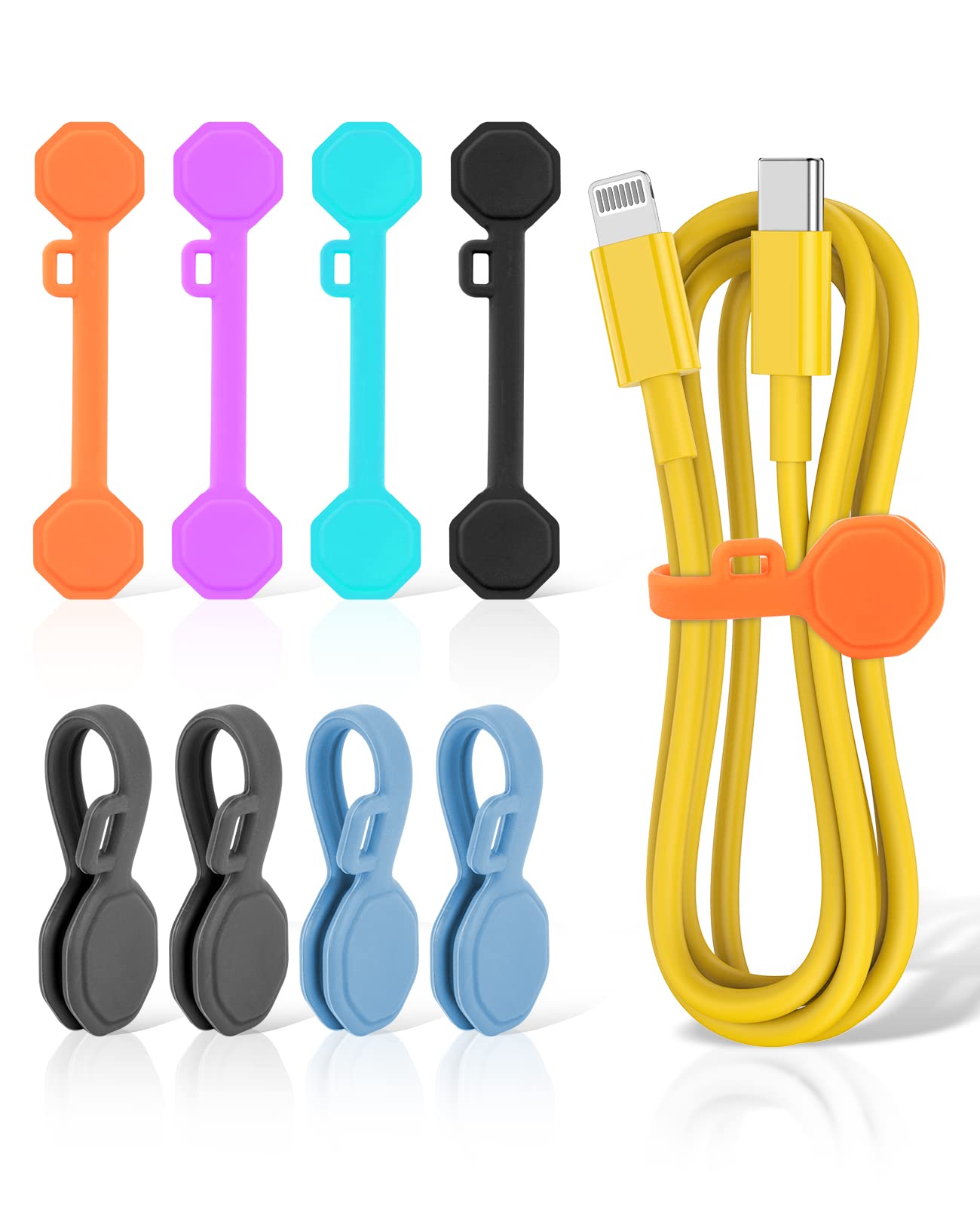 8PCS Silicone Magnetic Cable Ties & Clips, Cord Organizer [1S] Management Reusable Magnet Cable Organizer, Phone Cord Holder for Organizing, Bookmark Whiteboard Fridge Magnets etc