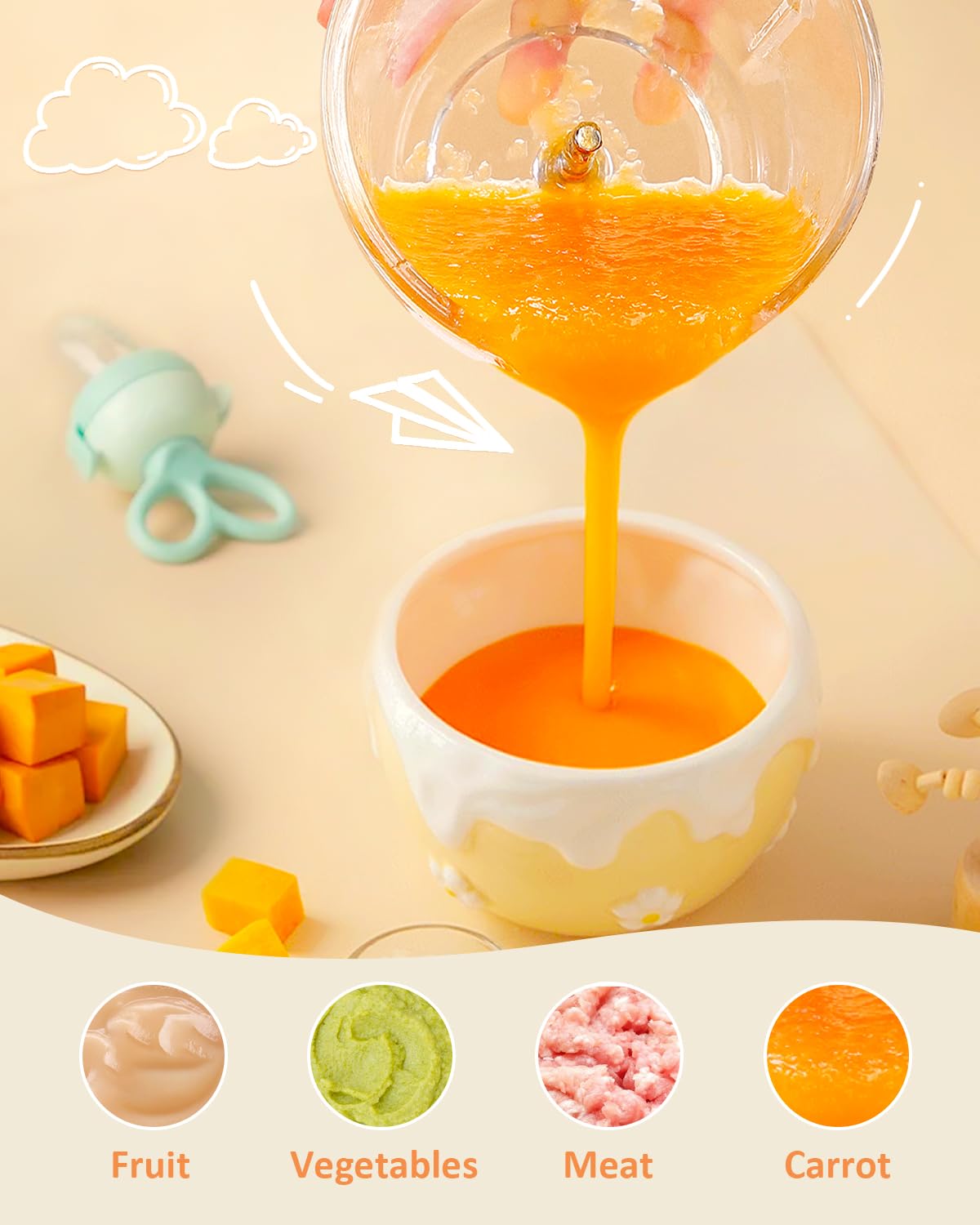 HEYVALUE Baby Food Maker, 13-in-1 Baby Food Processor Sets, Fruit, Vegatable, Meat, Puree Blender with Baby Food Containers, Food Freezer Tray, Silicone Spoons, Silicone Spatula (Dark Blue)