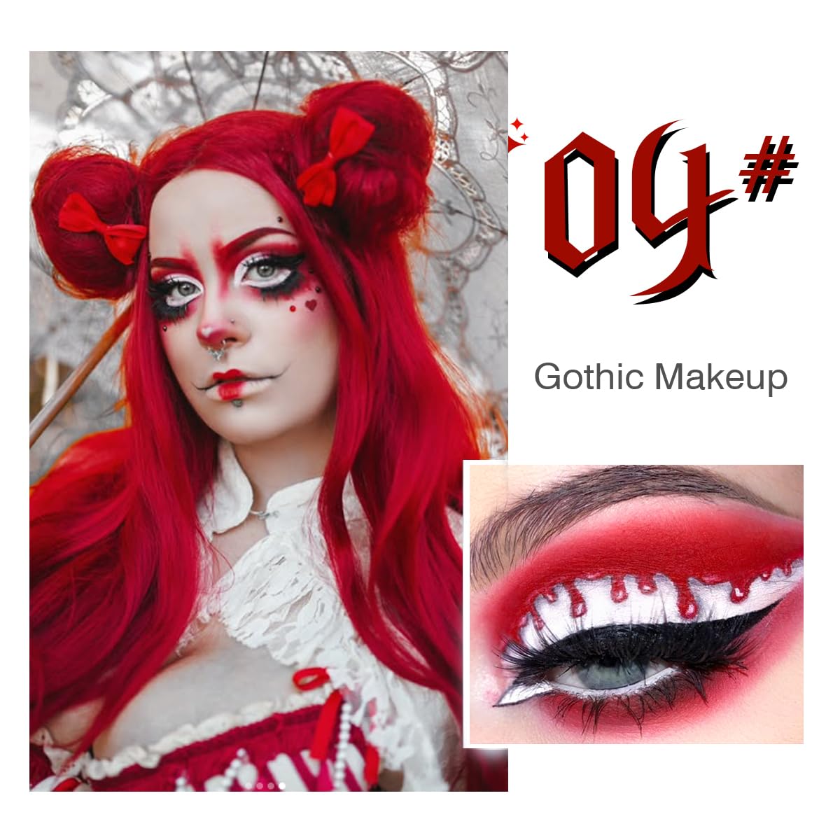 Black Red Eyeshadow Palette, Highly Pigmented True Red White Dark Grey Goth Smoky Eyeshadow Palette, 6 Color Matte Shimmer Burgundy Metallic Halloween Makeup Palette for Zombie Vampire Clown,Blendable