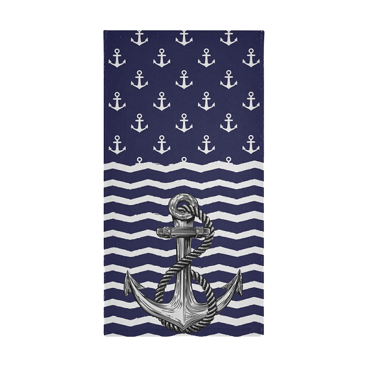 Anchor Bath Hand Towel 2 Pcs Absorbent Nautical White Stripe Hand Towels Sea Anchors Navy Blue Face Towel Soft Breathable Anchor Fingertip Towel for Bathroom Kitchen Hotel Spa Decor Gift 28.3x14.4in