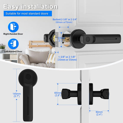 IKOED Fingerprint Door Lock with Smart APP,Fingerprint Door Knob,Biometric Door Knob Keyless Entry Door Lock with Tuya for Home/Bedroom/Office/Apartment/Airbnb Black