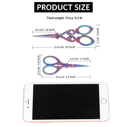 Asdirne Embroidery Scissors, Stainless Steel Sharp Tip Scissors, DIY Tools for Embroidery, Craft, Needle Work, Art Work & Everyday Use, 2 Pcs, 4.7"/5.3", Colourful