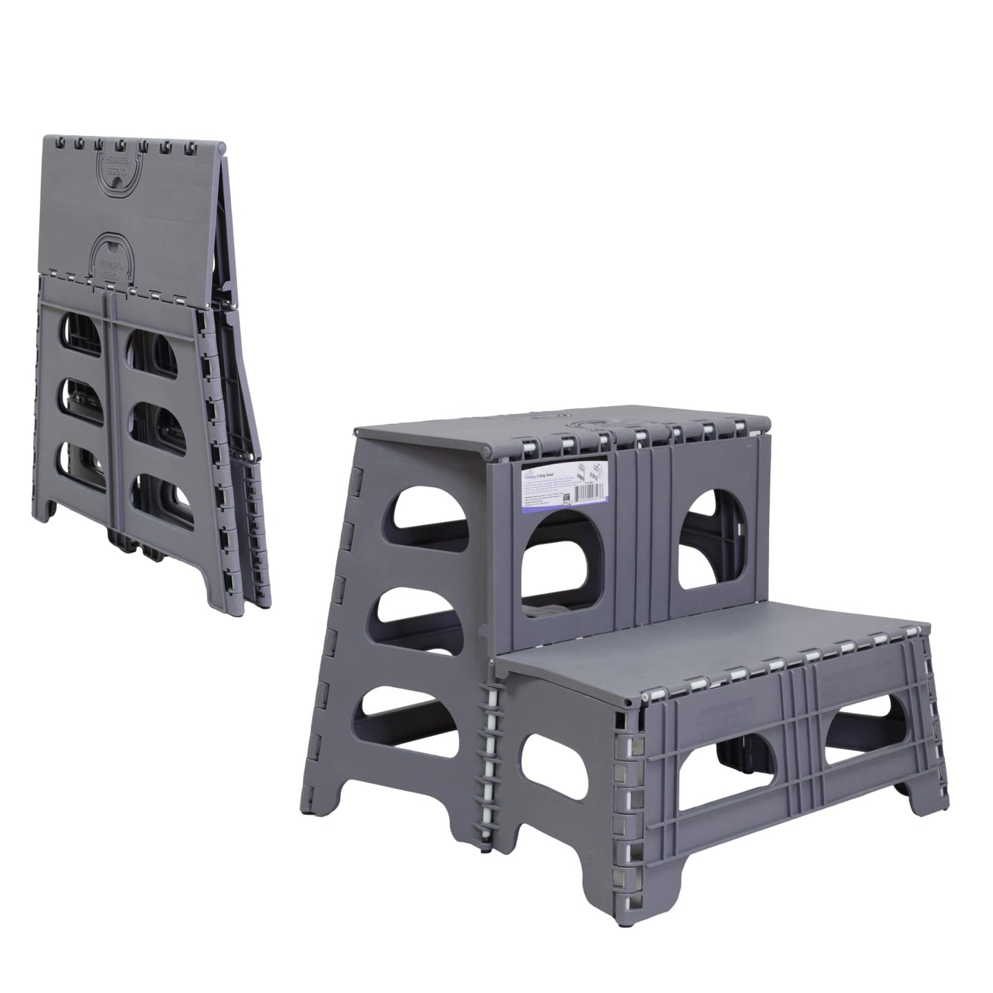 Bee Neat Folding 2 Step Stool for Adults, Kids, Toddlers - Collapsible & Foldable Step Ladder for Kitchen, Bathroom or Bedroom - Non-Slip & Wide Stepping Stool Supports 200lbs - Gray