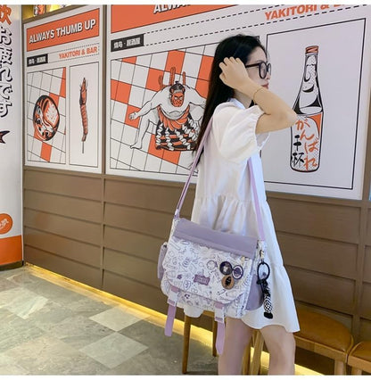 Inshere Cute Crossbody Bag with Kawaii Pins for Women Girls Casual Shoulder Messenger Bag