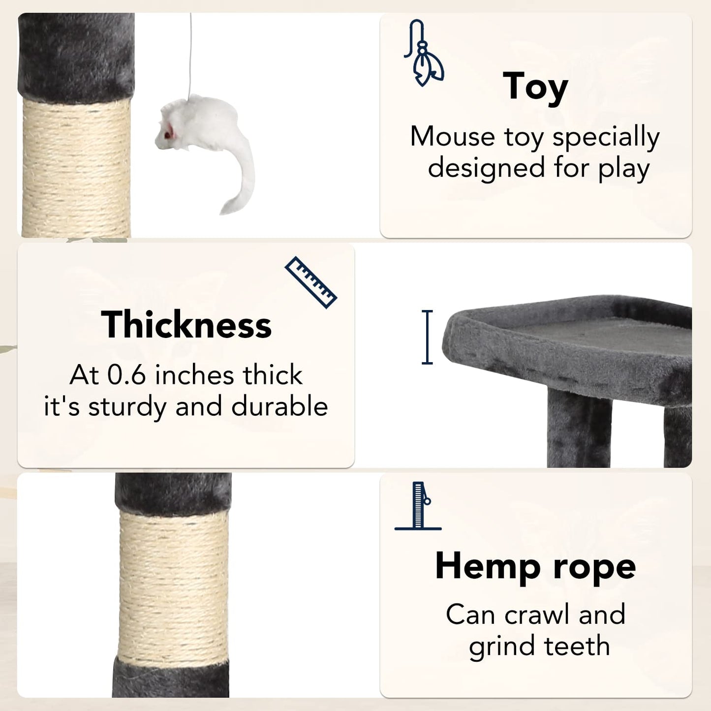 BestPet Cat Tree 36 inch Tall Cat Tower for Indoor Cats with Cat Scratching Post,Cat Condo Furniture Activity Centre with Cat Hammock & Funny Toy,Light Gray