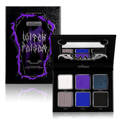 Afflano Goth Eyeshadow Palette Purple Blue, Multichrome Chrome Blue Purple Matte Black White Grey Dark Eye Shade, Gothic Halloween Makeup Eye Shadow Pallet for Joker Clown Cosplay SFX Makeup Costume
