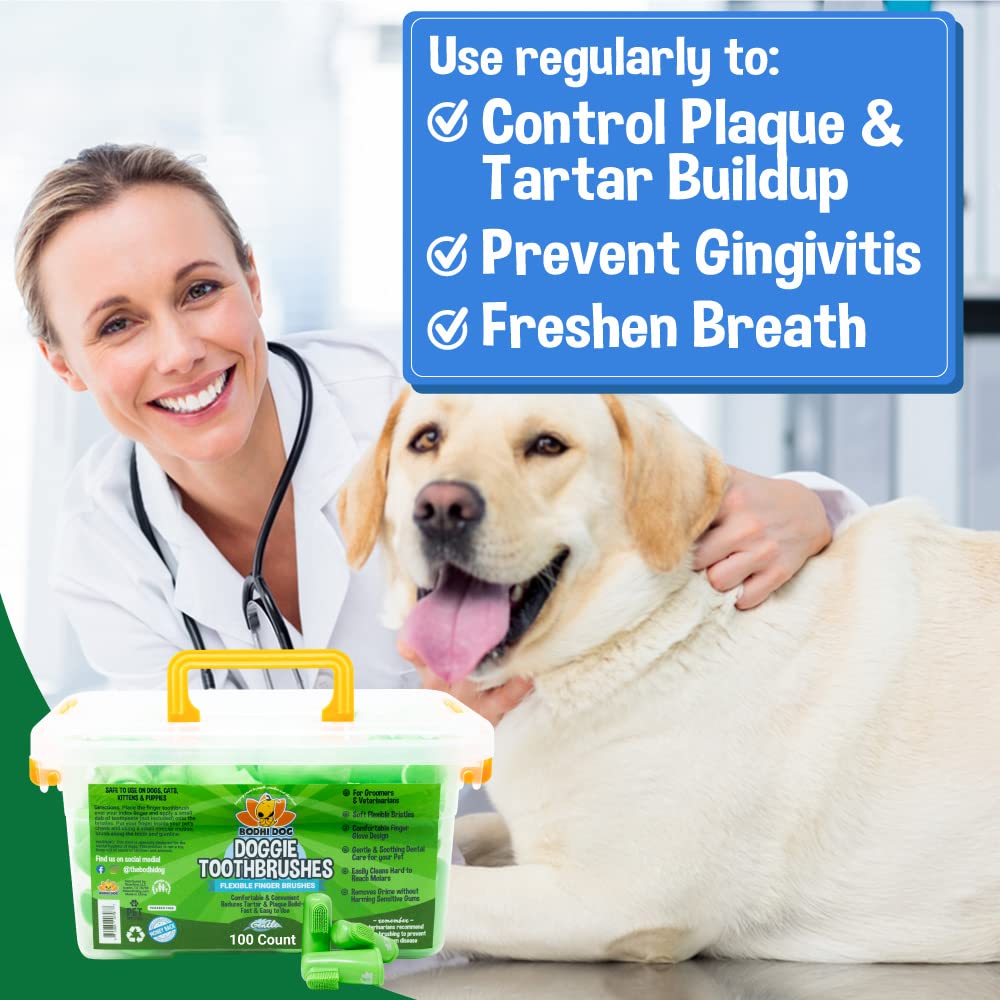 Bodhi Dog Finger Toothbrush for Dogs & Cats - Puppy Toothbrush with Soft Flexible Silicone Bristles, Gentle for Sensitive Gums, Promotes Healthy Teeth & Gums, Easy Teeth Cleaning Tool (100 Count)