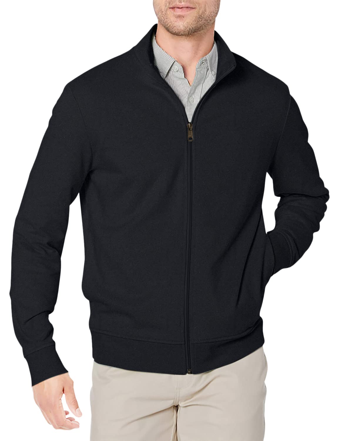 Amazon Essentials Men's Zip Up Sweatshirt, Lightweight French Terry, Mock Neck, Black, Medium