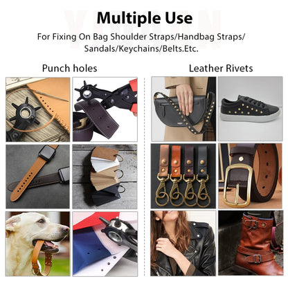 Belt Hole Puncher with 240 Sets of Leather Rivets - Updated Hole Sizes Puncher for Belt, Watch Band, Strap, Dog Collar, Saddle, Shoes, Fabric, DIY Home or Craft Project