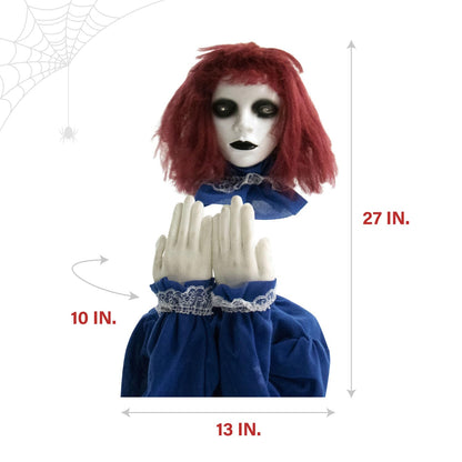 Haunted Hill Farm Scary Pop-up Haunted Doll Halloween Animatronic with Touch Activated Lights and Sound, Battery Operated Indoor or Covered Outdoor Halloween Decorations, Creepy Halloween Props