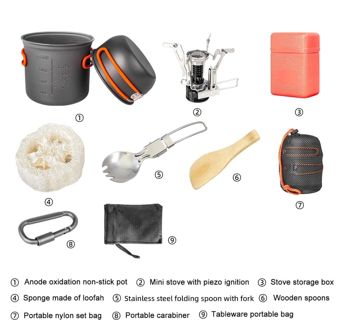 Camping Cookware Set with Stove, Portable Camping Mess Kit with Non-Stick Pots、Pans Set and Folding Fork, Lightweight Backpacking cookware Cooking Set for Outdoor/Camping/Hiking/Picnic