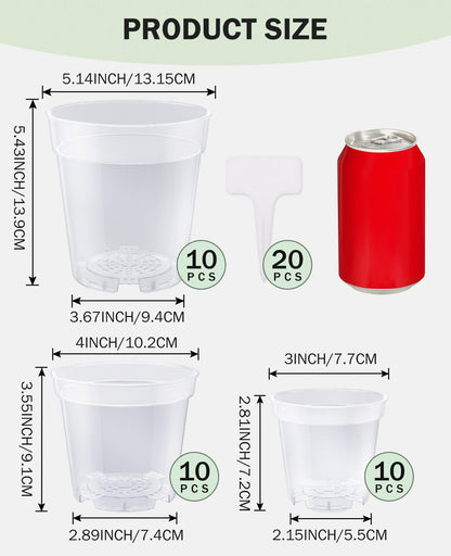 homenote Clear Nursery Pots for Plant,3/4/5 Inch Plant Pot for Planting Plastic Seedling with Drainage Holes Seed Starter Flower High Transparency 20 Labels Excellent Hardness(30 Pack)