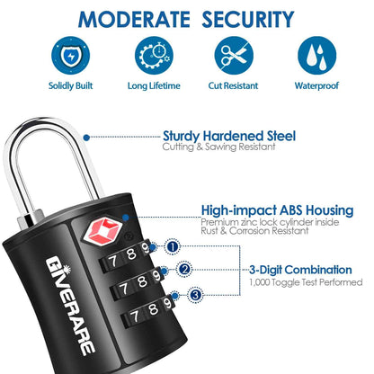 4 Pack TSA Approved Travel Luggage Locks, Combination Lock Keyless, 3-Digit Padlocks, Travel Sentry Accepted Compatible Padlock for Gym Locker, Golf Bag Case, Backpack, Black-by GIVERARE