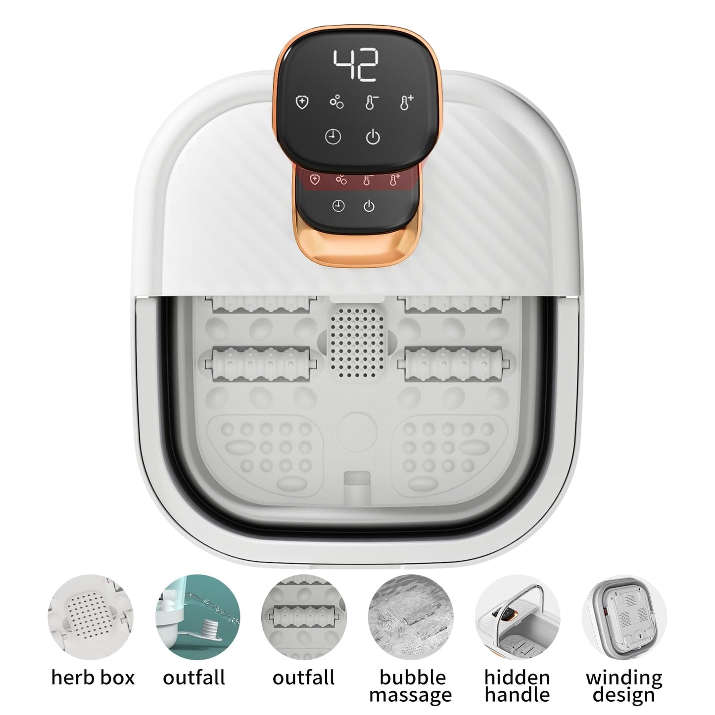 ACKLEAP Collapsible Foot Spa with Heat, Touchscreen, Foldable Foot Bath Massager with Temperature Control, Foot Massage Rollers, Pedicure Spa for Home, Office, Relaxation, Gift for Men & Women