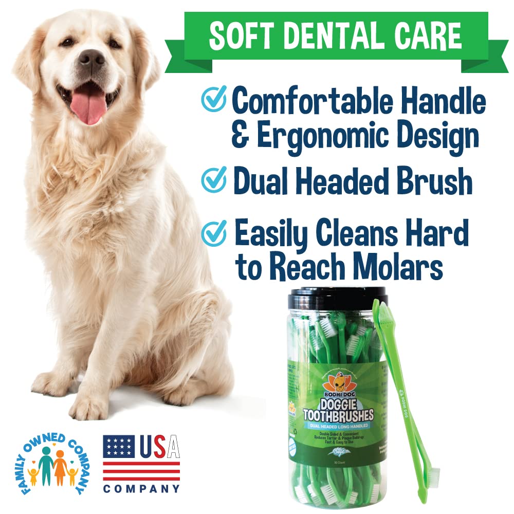 Bodhi Dog Dual-Headed Toothbrush for Dogs & Cats - Soft Bristles for Gentle Pet Dental Care - Puppy & Adult Teeth Cleaning - Easy-to-Use Design for Healthy Gums & Fresh Breath (50 Count)