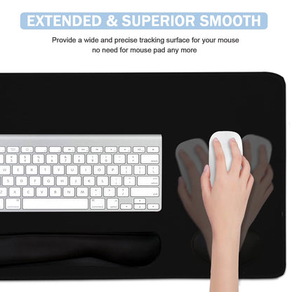4-in-1 Large Gaming Mouse Pad, Keyboard Wrist Rest Pad & Wrist Support Mousepad Set, Extended Desk Pad Waterproof Desk Mat for Home Office Study Game-Black