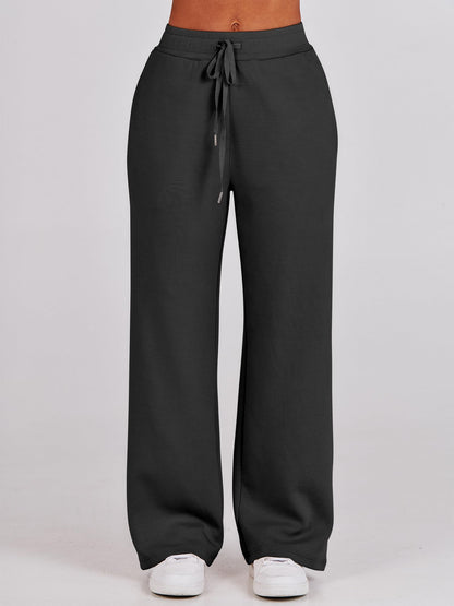 ANRABESS Women 2 Piece Outfits 2025 Fall Fashion Airport Wide Leg Pants Lounge Set Leisure Travel Vacation Clothes Sweatsuits Black Medium