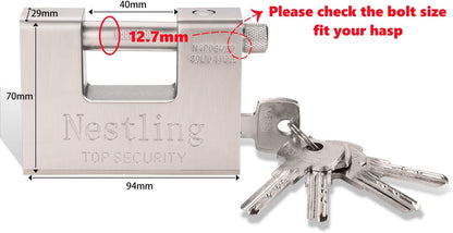 94mm Padlock with Key, High Security 5 Keys Heavy Duty 1.1 KG D-Shaped Solid Brass Outdoor Keyed Padlock - Protect Garage Door, Containers, Shed, Shutter, Gate and Warehouse