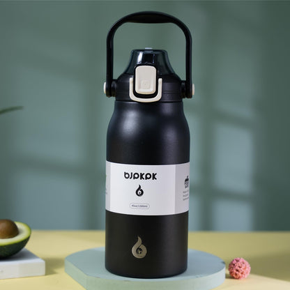 BJPKPK Insulated Water Bottles with Straw, 45 oz Stainless Steel Metal Water Bottle with One-handed Opening Lid, BPA Free Reusable Jugs, Thermo for Gym Sports Outdoors, Black