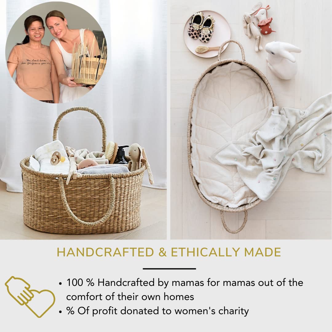 BEBE BASK Premium Baby Diaper Caddy Organizer - Artisan-Made Seagrass Basket With Cotton Divider - Award-Winning & Luxury Diaper Caddy Basket (ROSA)