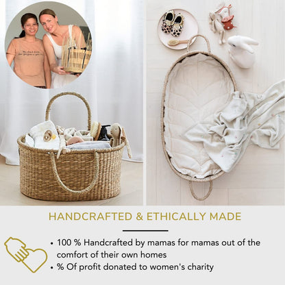 BEBE BASK Premium Baby Diaper Caddy Organizer - Artisan-Made Seagrass Basket With Cotton Divider - Award-Winning & Luxury Diaper Caddy Basket (ROSA)