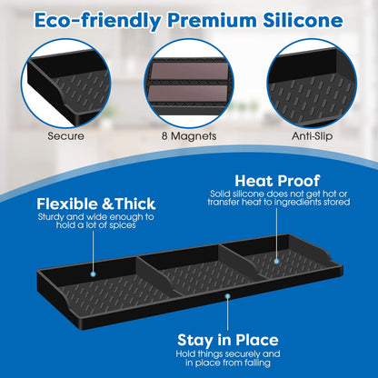 Hydream Stove Top for Silicone Shelf,30 Inch Magnetic Shelf Over the Stove Spice Rack,Kitchen Organizer Magnet Above Stovetop Back of Flat Storage Suctioned-Black