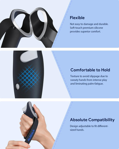 Aubika Rechargeable Controllers Grips for Meta Quest 3S/Quest 3, Oculus Quest 3S/Quest 3 Charging Grips Cover Accessories, with 2 Batteries Replacement, Protector in VR