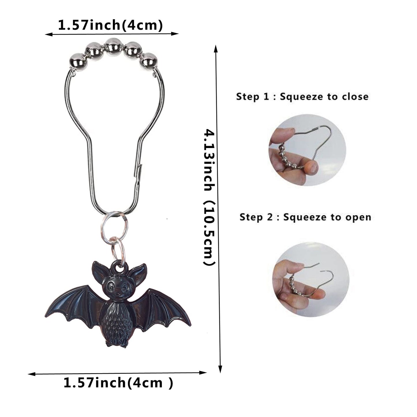 Bat Shower Curtain Hooks Rings, 12 Pcs Halloween Bats Rustproof Metal Shower Curtain Hangers for Bathroom Shower Rods, Halloween Party Theme Home Bathroom Decoration (Black)