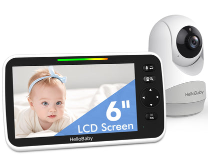 HelloBaby 6”IPS Large Screen, Video Baby Monitor with Upgraded 4000mAh Battery, 2-Way Talk, Night Vision, Pan-Tilt-Zoom, No WiFi, ECO Mode