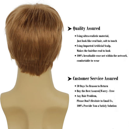 Baruisi Mens Wig Blonde Short Layered Straight Hair Wig Synthetic Halloween Party Cosplay Wig with Cap