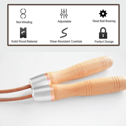 Ahomie Leather Jump Rope, Adjustable Skipping Jumping Ropes, with Rotary Bearing and Pure Wood Handles, for Gym & Home Fitness Workouts