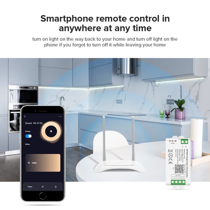 BTF-LIGHTING C01W Monochrome PWM (+V -V) 2PIN LED Strip Dim Brightness 2.4GHz Tuya WiFi Group Controller Alexa Google Home Smartphone APP Control Compatible with WR02RF RC01RFB Remote
