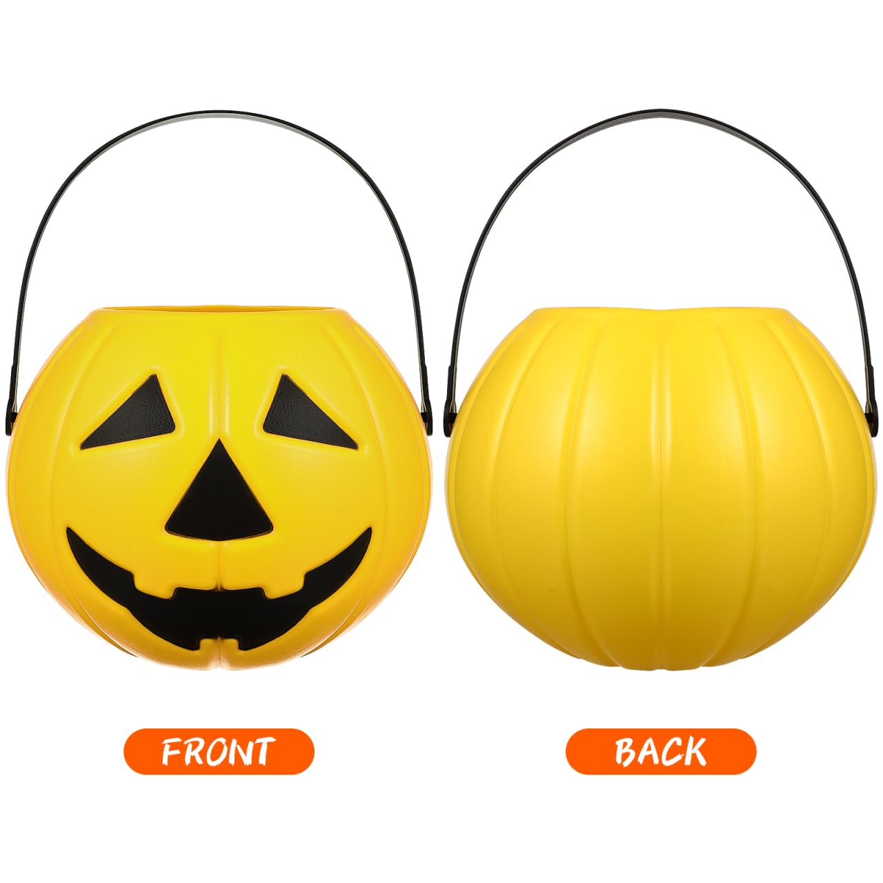 Amosfun 2Pcs Plastic Bucket Halloween Pumpkin Bucket Portable Pumpkin Candy Trick or Treat with Handle for Halloween Party Favor Supplies