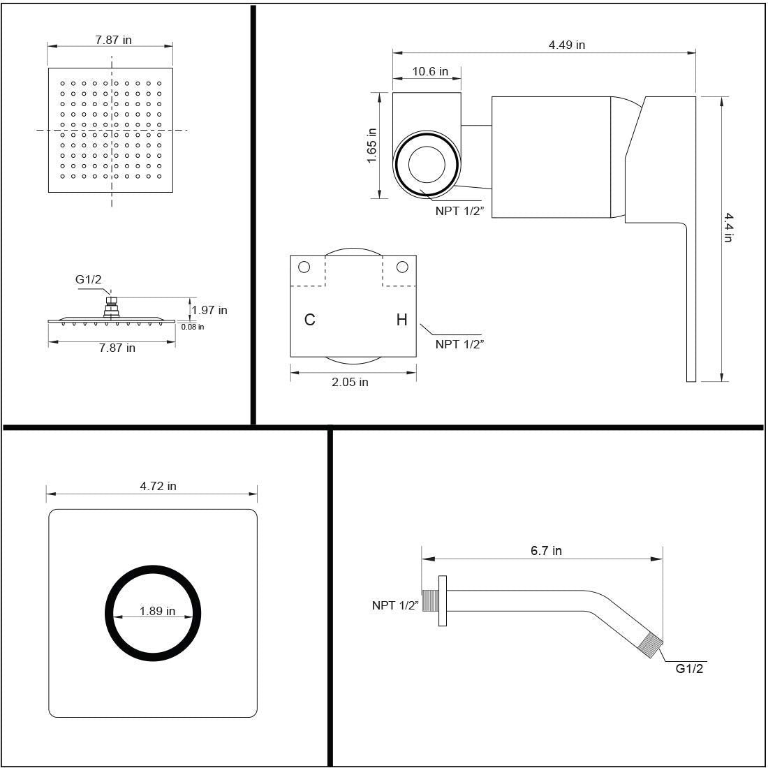 Heable Single Function Shower Trim Kit with Rough-in Valve, Bathroom Rain Shower Set Rainfall Shower Faucet System with Square Stainless Steel Metal Shower Head, Polished Chrome