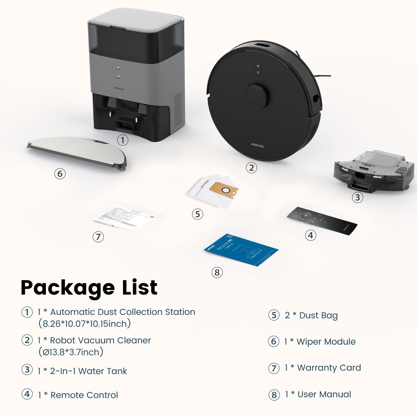 AIRROBO Robot Vacuum and Mop Combo, Self-Emptying, 60-Day Capacity, Home Mapping, Schedule, Wi-Fi/App/Alexa/Remote, 180mins Runtime, T20+ Robotic Vacuum Cleaner for Pet, Hard Floors, Carpet