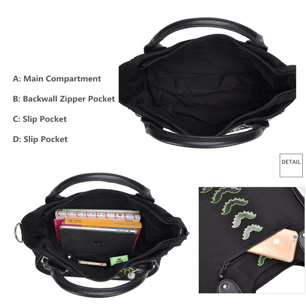 Women Fashion Rivet Handbag Purse Canvas Punk Tote with Shoulder Strap Crossbody Bag Large Capacity Black (Green)