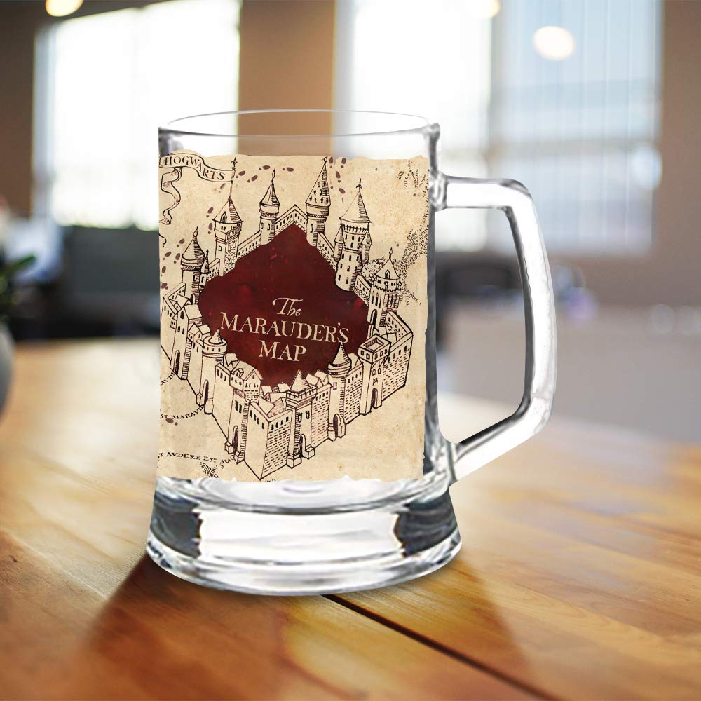 Harry Potter – Marauder’s Map – Mischief Managed Quote - 16 oz Pint Size Glass Morphing Mugs Color Changing Clue Mug – Full Image Revealed When COLD Liquid Is Added
