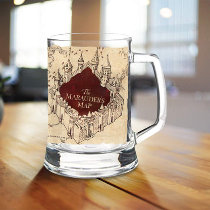 Harry Potter – Marauder’s Map – Mischief Managed Quote - 16 oz Pint Size Glass Morphing Mugs Color Changing Clue Mug – Full Image Revealed When COLD Liquid Is Added