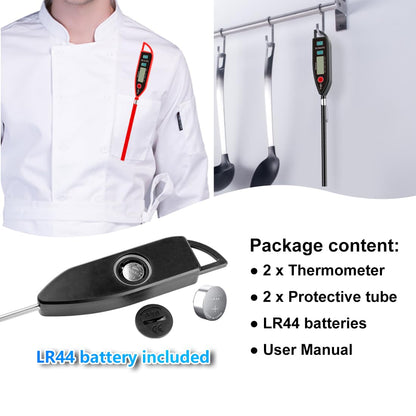 BOMATA 2 Pack Waterproof IPX7 Meat Thermometer Instant Read Food Thermometer with Long Probe for Water, Liquid, Kitchen Cooking, Grill,BBQ ! T101 X 2 Pcs (Black & Red)…
