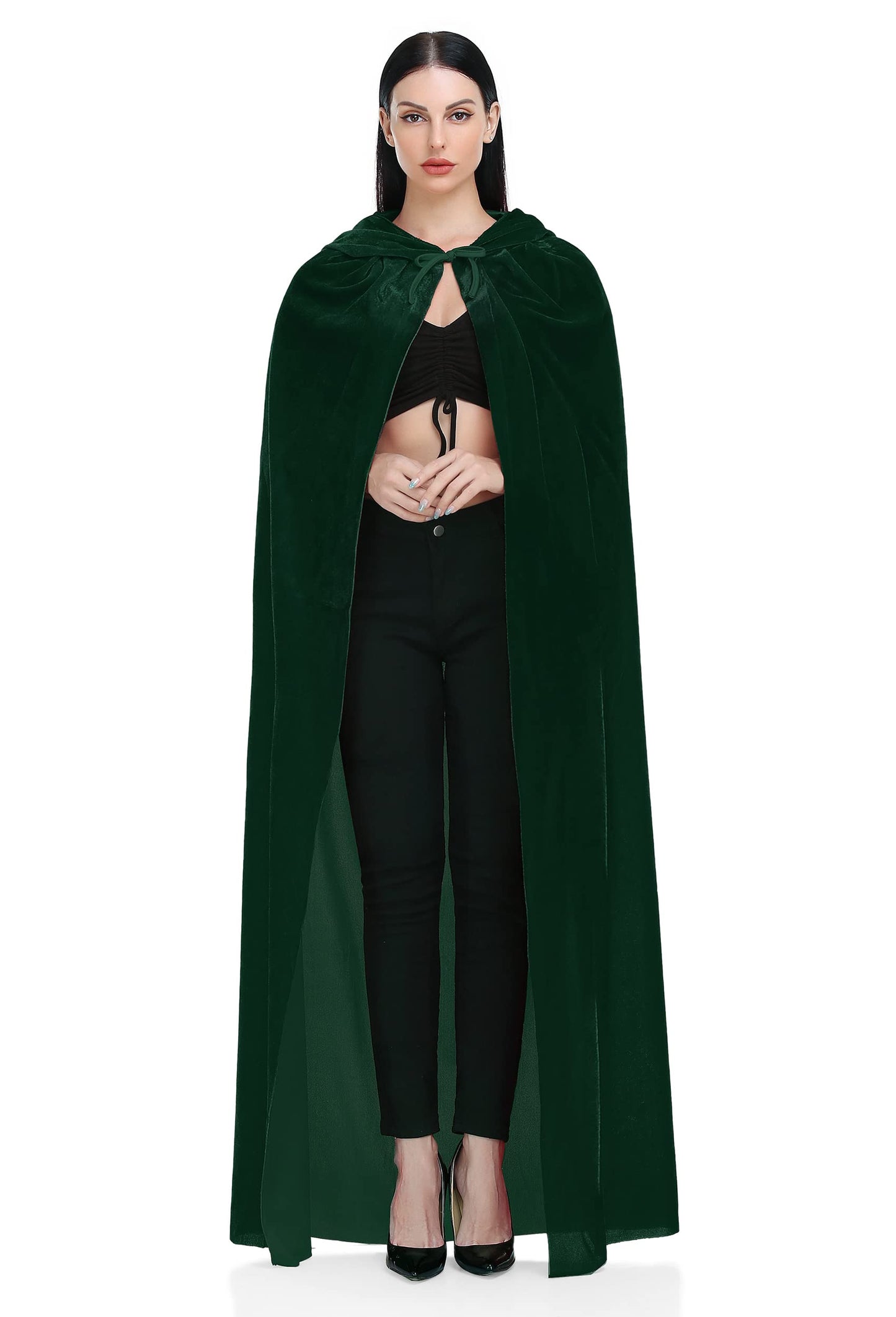 Ammiko Velvet Cape Unisex Cloak with Hood Halloween Costume Hooded cloak Adult Vampire Witch Cape Women Men Green 100cm