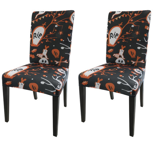 Amonsa Kitchen Dining Room 2 Pcs Chair Covers for Halloween Party Parson Chair Covers Reusable Washable Strech Fabric with Elastic Orange Cute Ghost